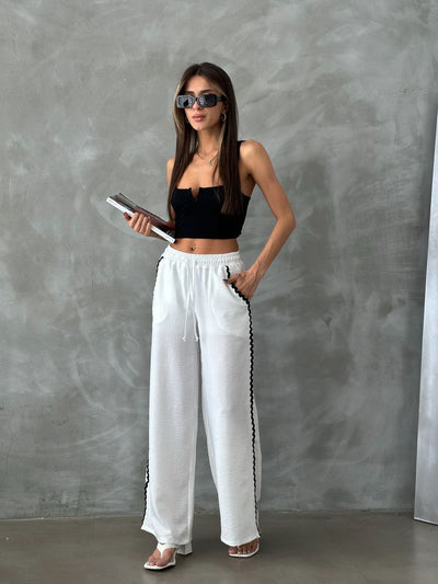 Pantaloni Topshow Crem cu detalii în piatră, en-gros