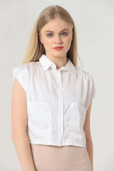Topuri scurte din satin crem fără mâneci Topshow, en-gros