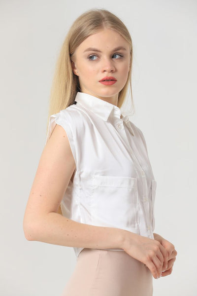 Topuri scurte din satin crem fără mâneci Topshow, en-gros