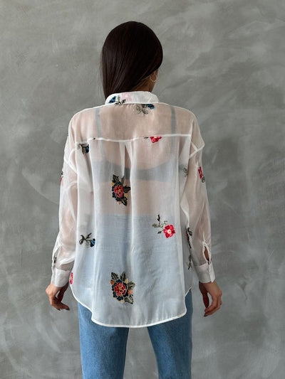 Embroidered Organza Wholesale Shirt - Cream