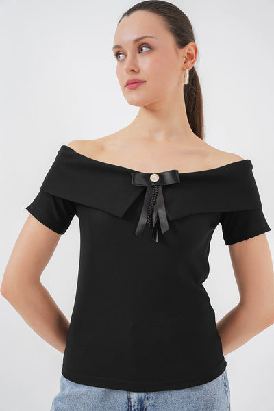 Bluza tricotata cu banda 949 - Negru