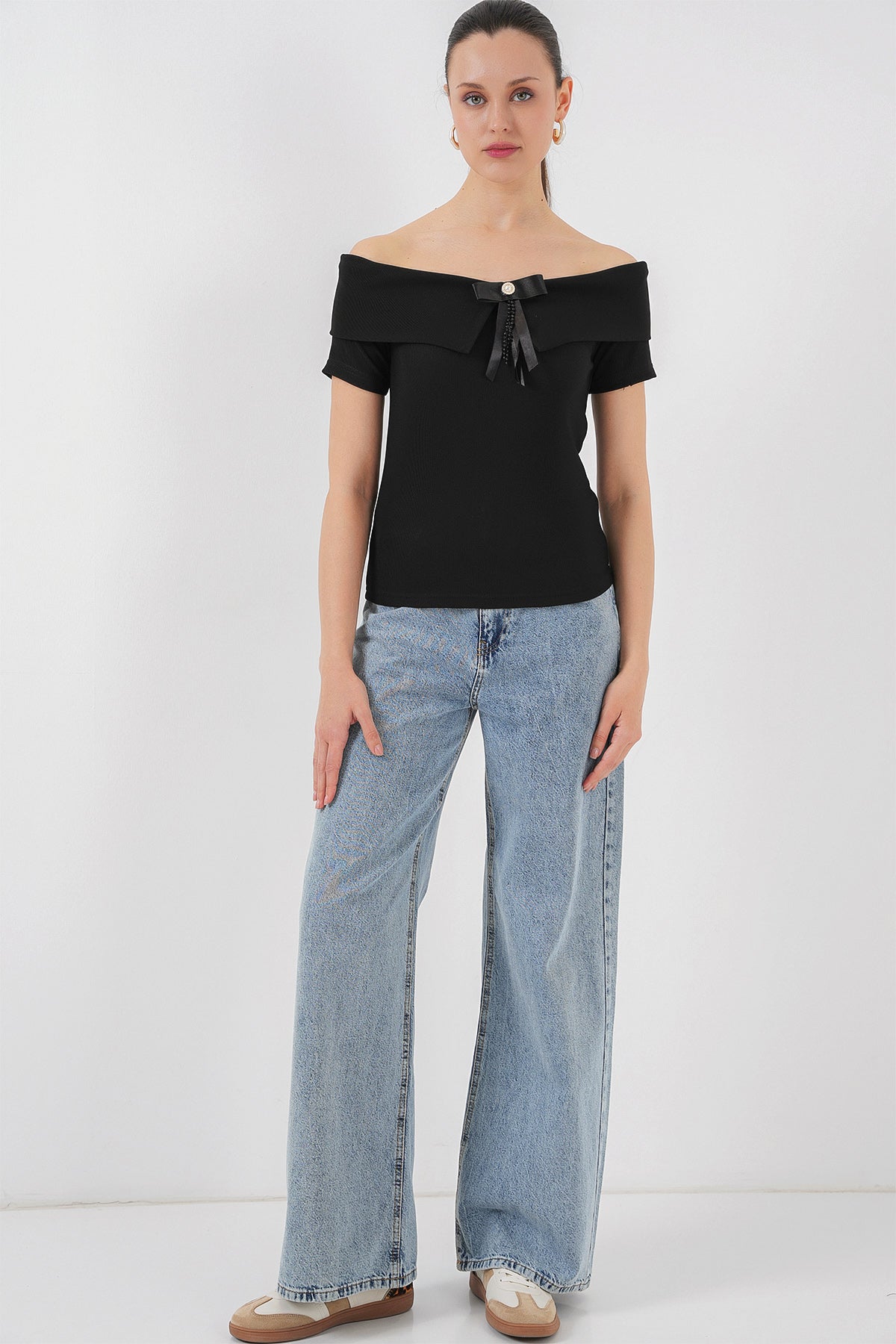 Bluza tricotata cu banda 949 - Negru
