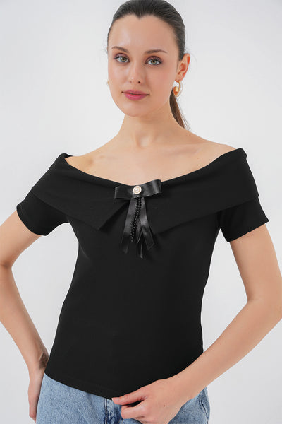 Bluza tricotata cu banda 949 - Negru