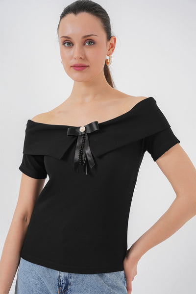 Bluza tricotata cu banda 949 - Negru