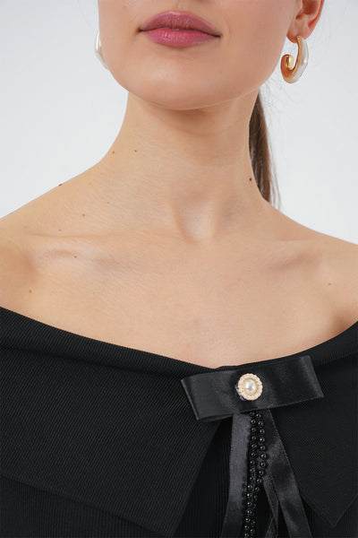 Bluza tricotata cu banda 949 - Negru