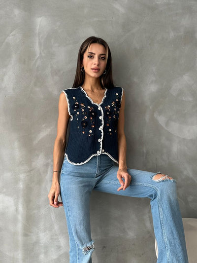 Vestă brodată bleumarin Topshow, en-gros