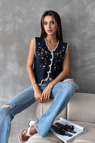 Vestă brodată bleumarin Topshow, en-gros