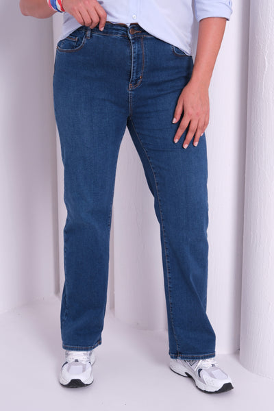 Yüksek Bel Battal Kesim Boru Paça Dark Blue  Jean Pantolon