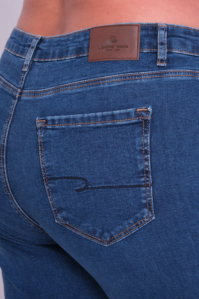 Blugi cu talie înaltă, croială plus-size, tip țigară, de culoare albastru închis