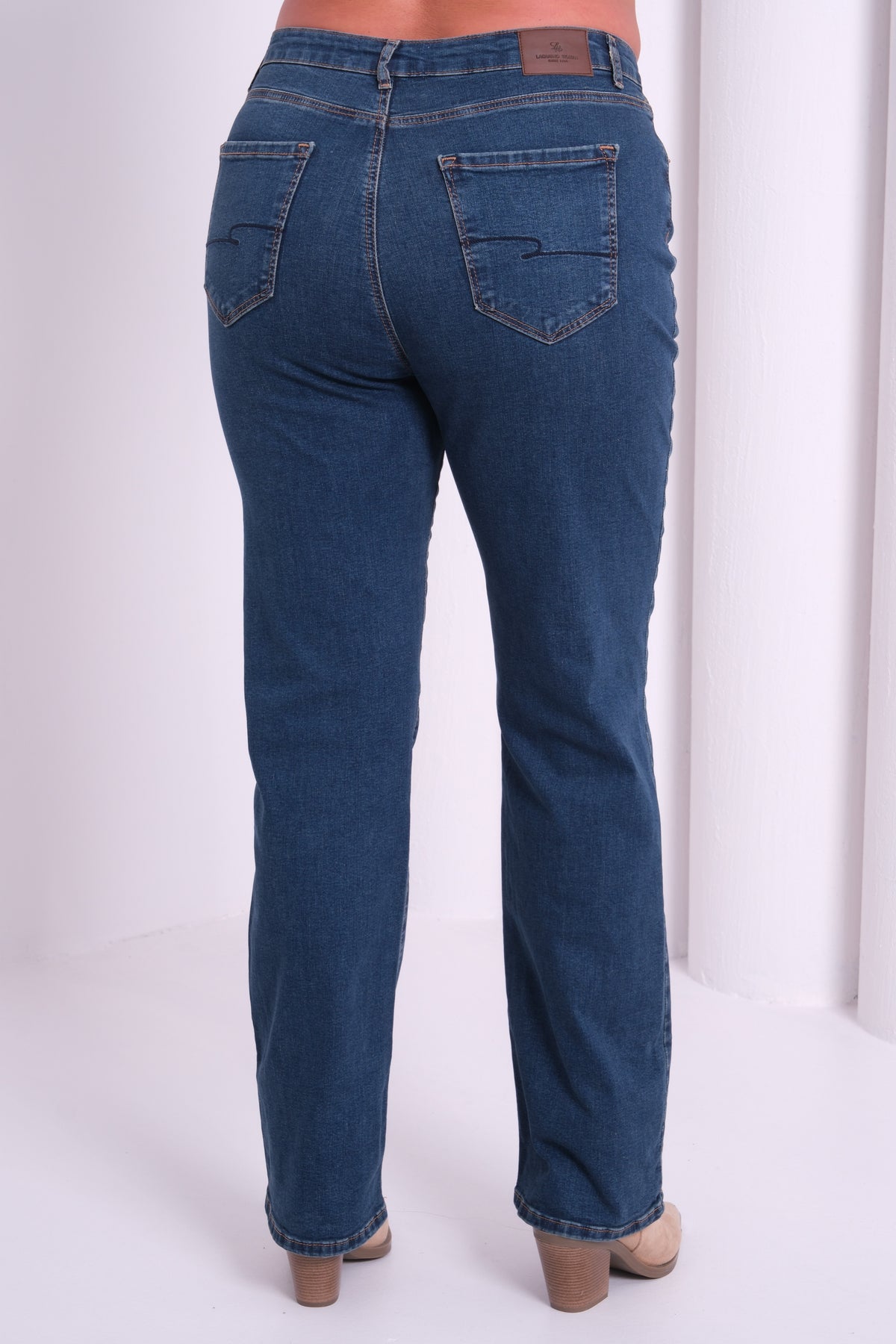 Yüksek Bel Battal Kesim Boru Paça Dark Blue Tint Jean Pantolon