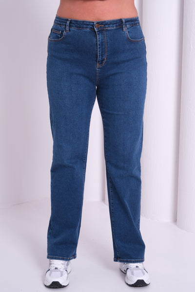 Yüksek Bel Battal Kesim Boru Paça Dark Blue  Jean Pantolon