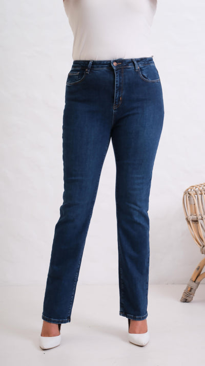 Yüksek Bel Boru Paça Battal Kesim Blue Jean Pantolon