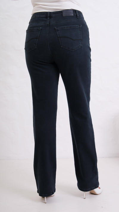Pantalon Jean Albastru-Negru Talie Înaltă Plus Size Cărări Țeavă