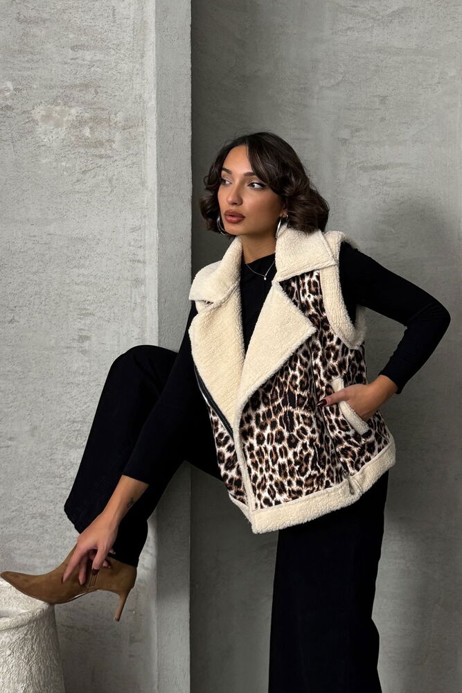 Peluş Toptan Yelek - Leopar D1