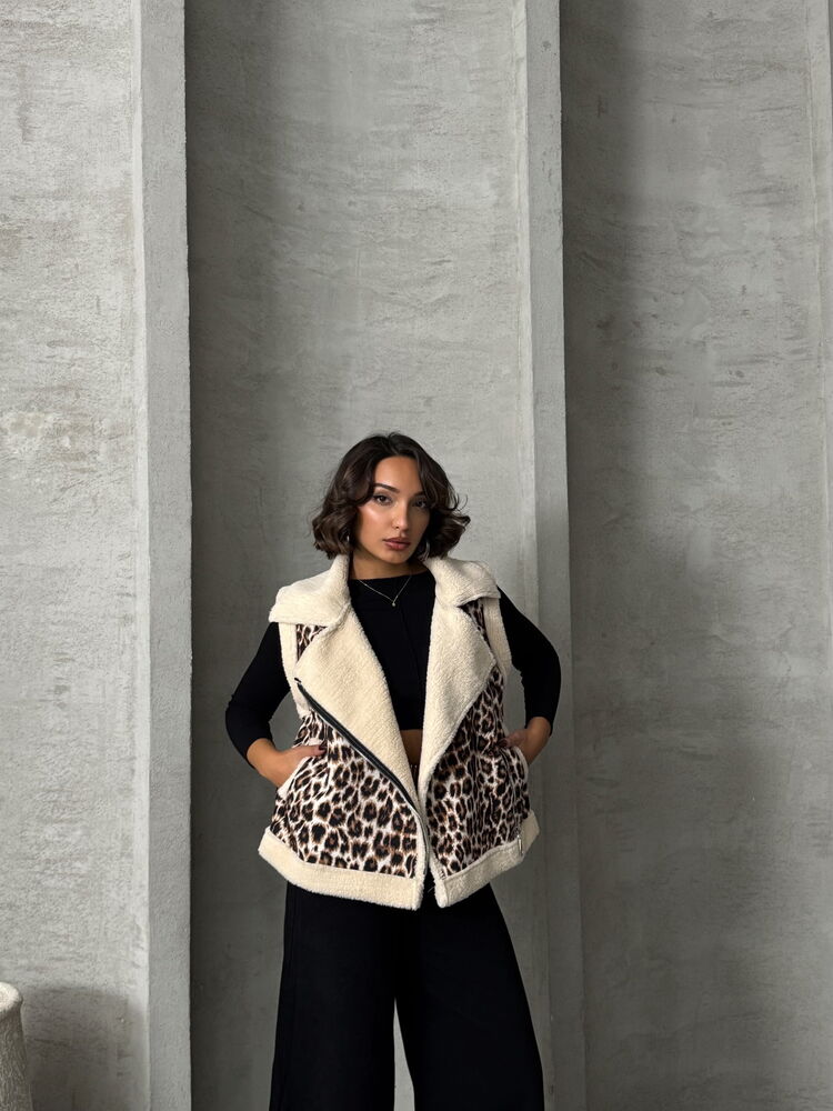 Peluş Toptan Yelek - Leopar D1