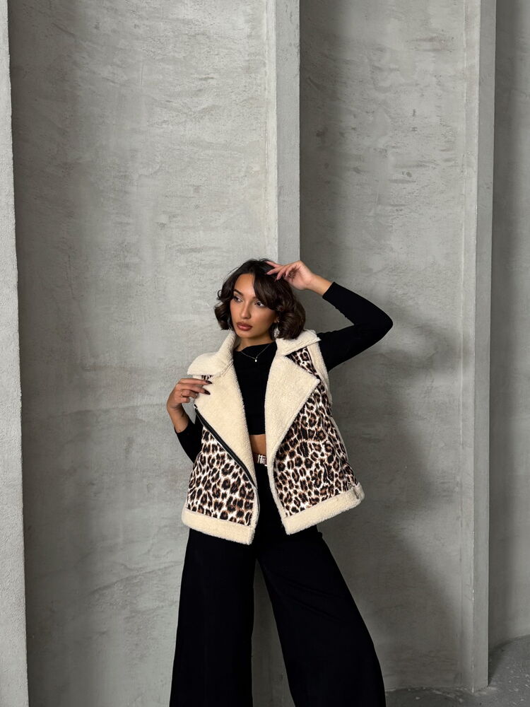 Peluş Toptan Yelek - Leopar D1