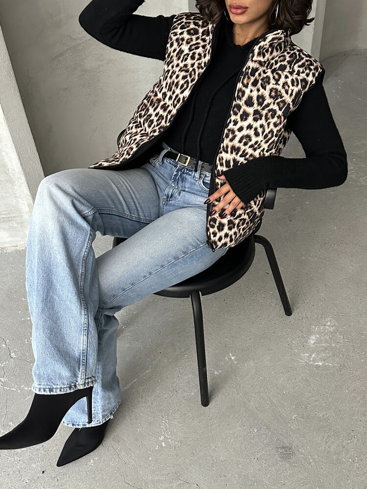 Kapitone Toptan Yelek - Leopar