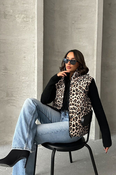 Kapitone Toptan Yelek - Leopar
