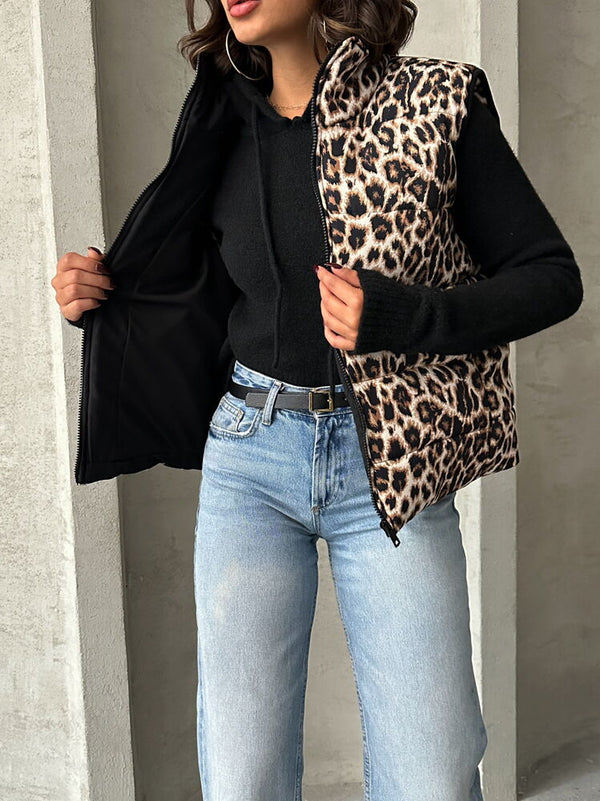 Kapitone Toptan Yelek - Leopar