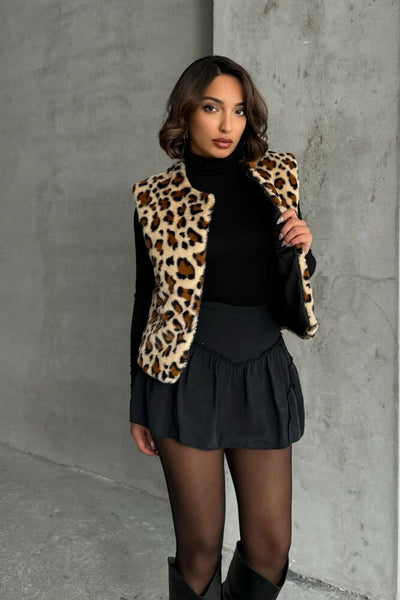 Peluş Toptan Yelek - Leopar