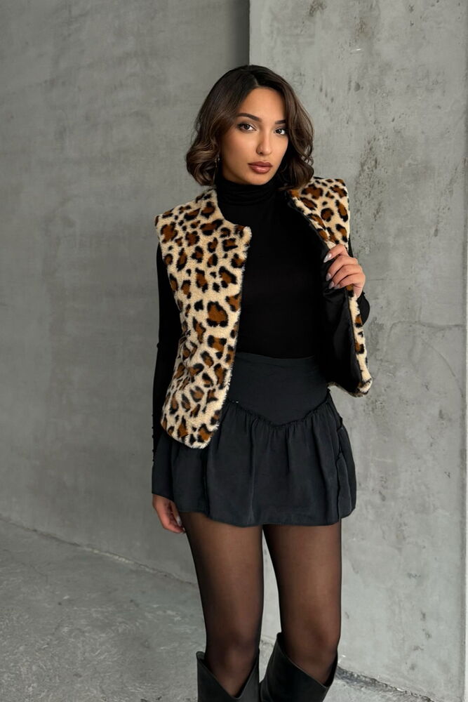 Peluş Toptan Yelek - Leopar