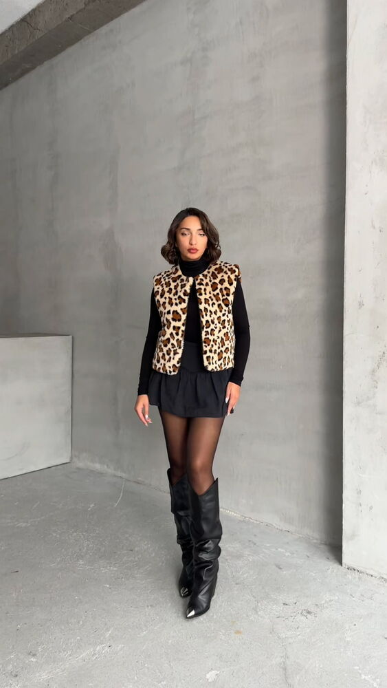Peluş Toptan Yelek - Leopar