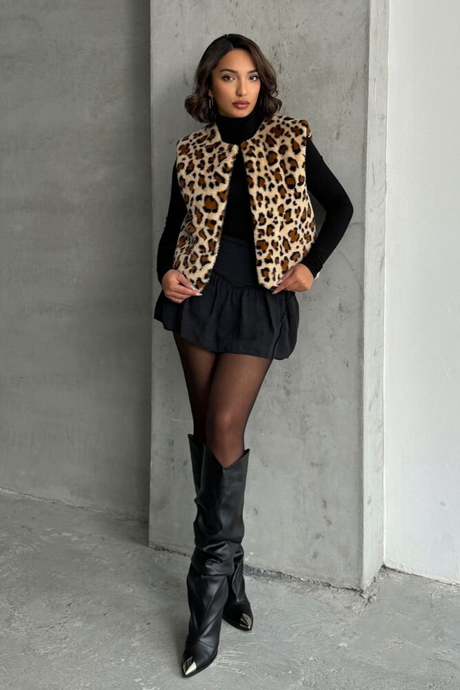 Peluş Toptan Yelek - Leopar