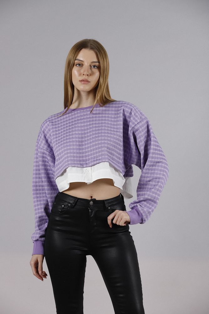 Crop Toptan Bluz - Lila