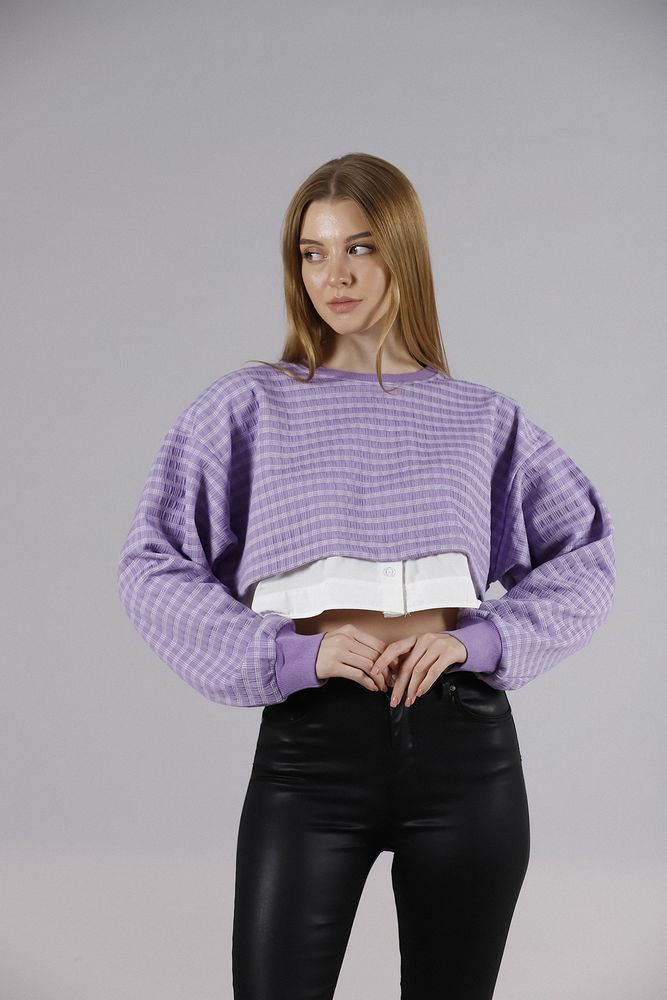 Crop Toptan Bluz - Lila