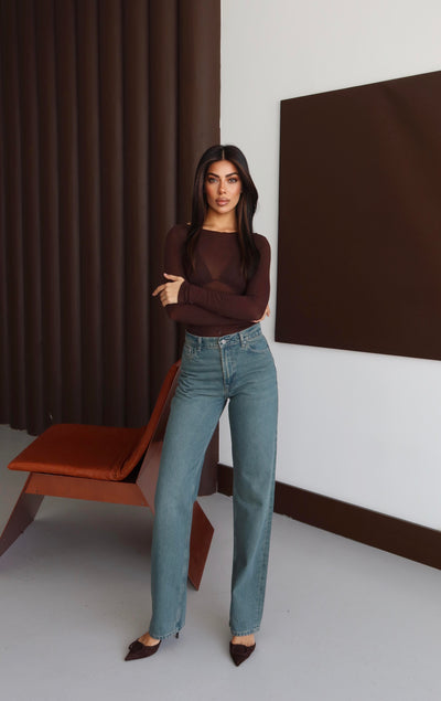 Pantaloni denim cu talie înaltă, drepți, cu nuanțe verzi