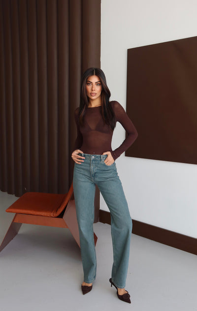 Pantaloni denim cu talie înaltă, drepți, cu nuanțe verzi