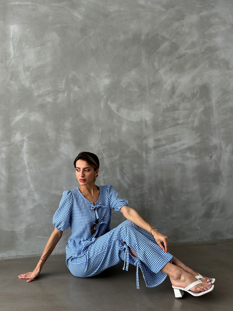 Topshow Blue Gingham Wholesale Pants