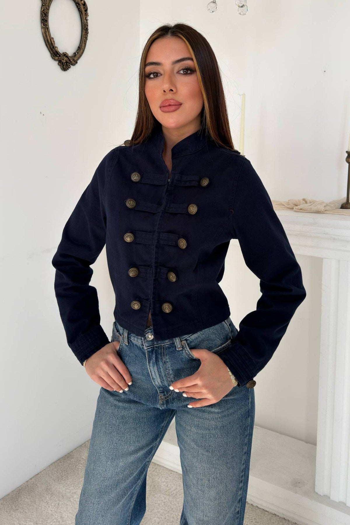 Blue Button Detail Jacket