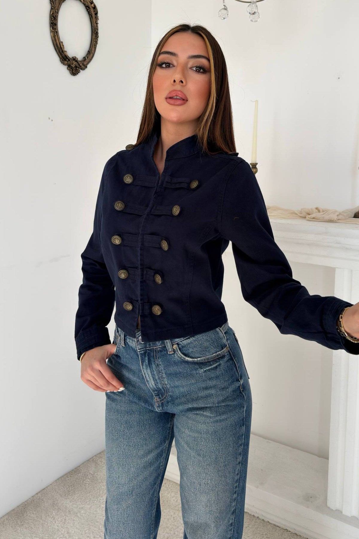 Mavi Düğme Detaylı Ceket