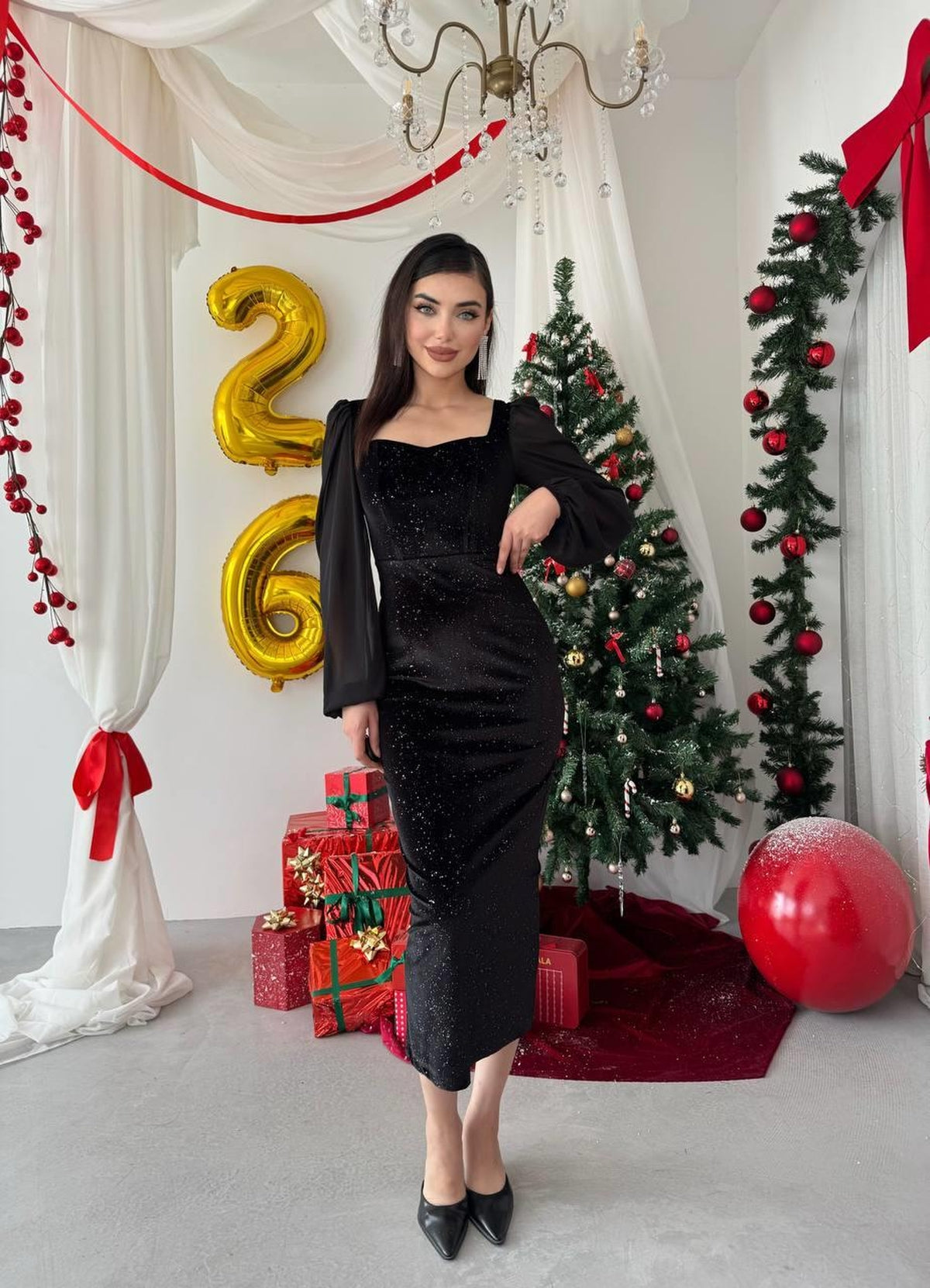 Rochie Meda cu mâneci bufante