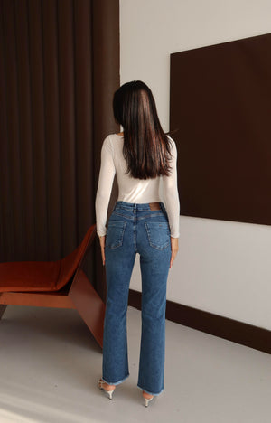 Yüksek Bel Paça Püskül Detaylı Taş İşlemeli Blue Taşlı Jean Pantolon