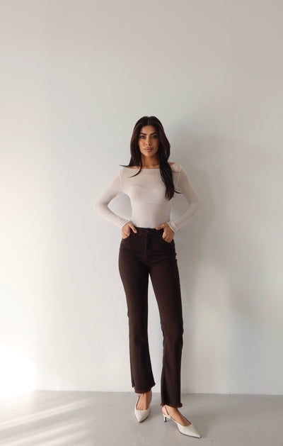 Pantalon Jean Mini Flare Maro Închis