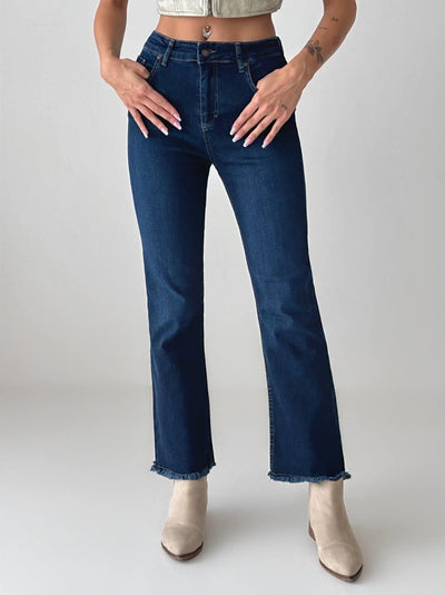 Mini Flare Dark Blue Jean Pantolon