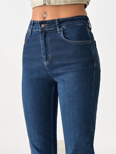 Mini Flare Dark Blue Jean Pantolon