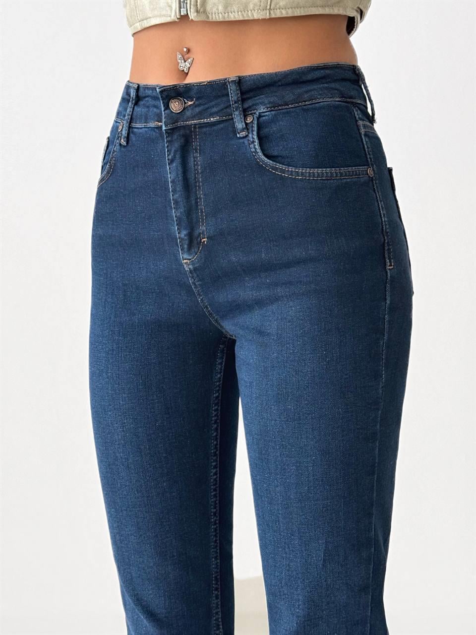 Mini Flare Dark Blue Jean Pantolon
