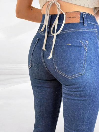 Yüksek Bel Paça Pis Dikiş Detaylı Rinse Jean Pantolon