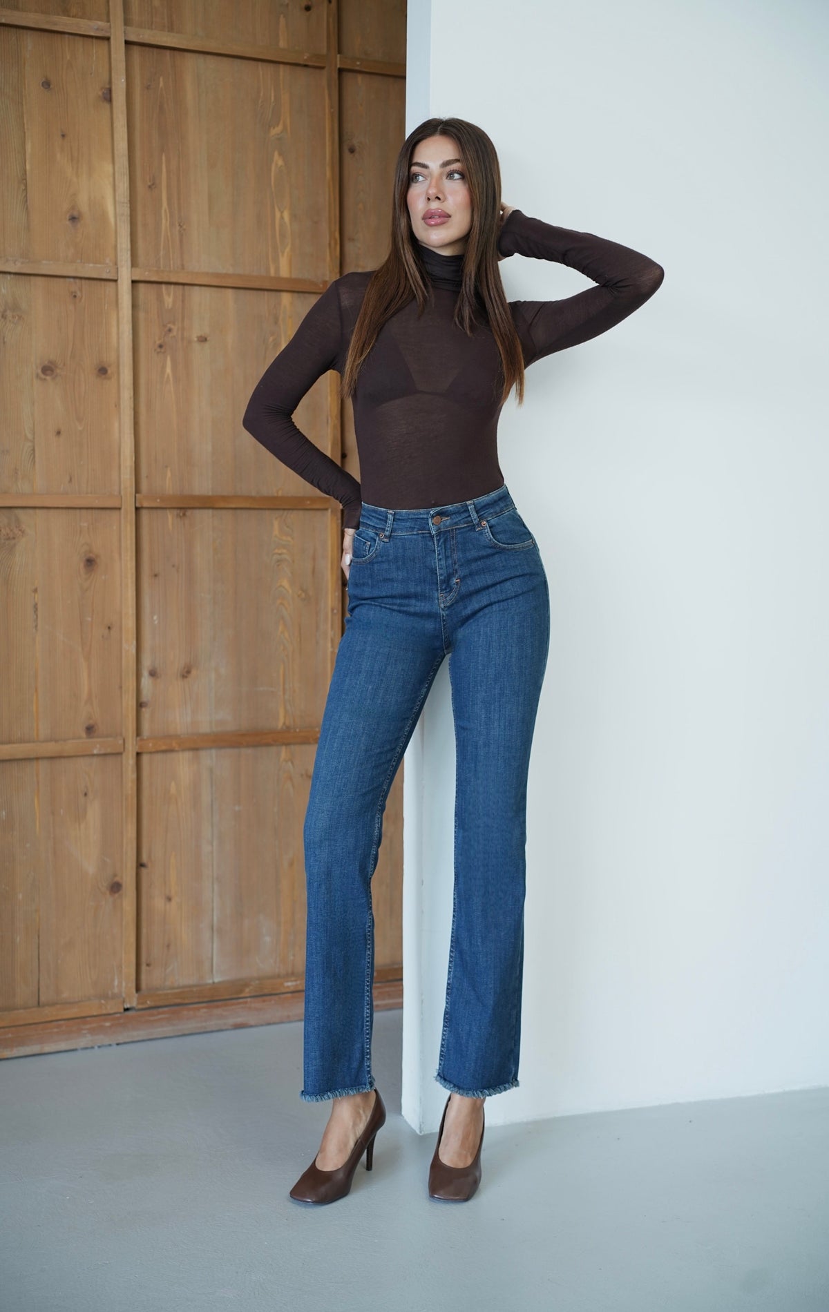 Mini Flare Paça Püskül Detaylı Ara Beden Dark Blue Jean Pantolon