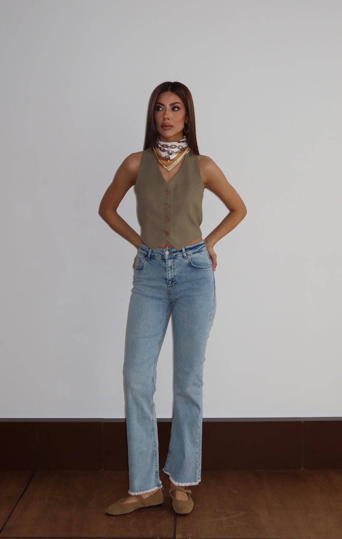 Pantalon Jean Albastru Deschis Talie Înaltă Mărime Extra Detaliu Ciucuri