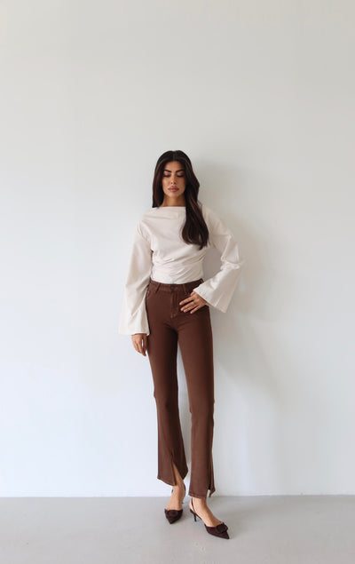 High-waisted Cropped Detail Coffee Jean Pants