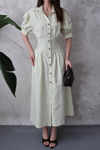 Mint Pileli Poplin Elbise