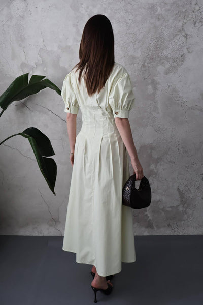 Mint Pileli Poplin Elbise