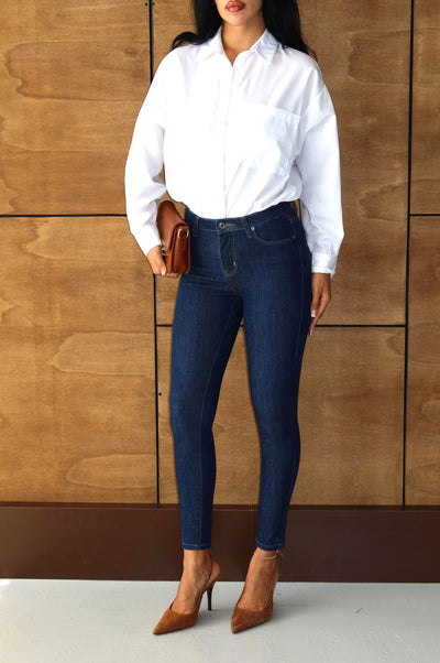 Kadın Dar Paça Yüksek Bel Dark Blue Jean Pantolon