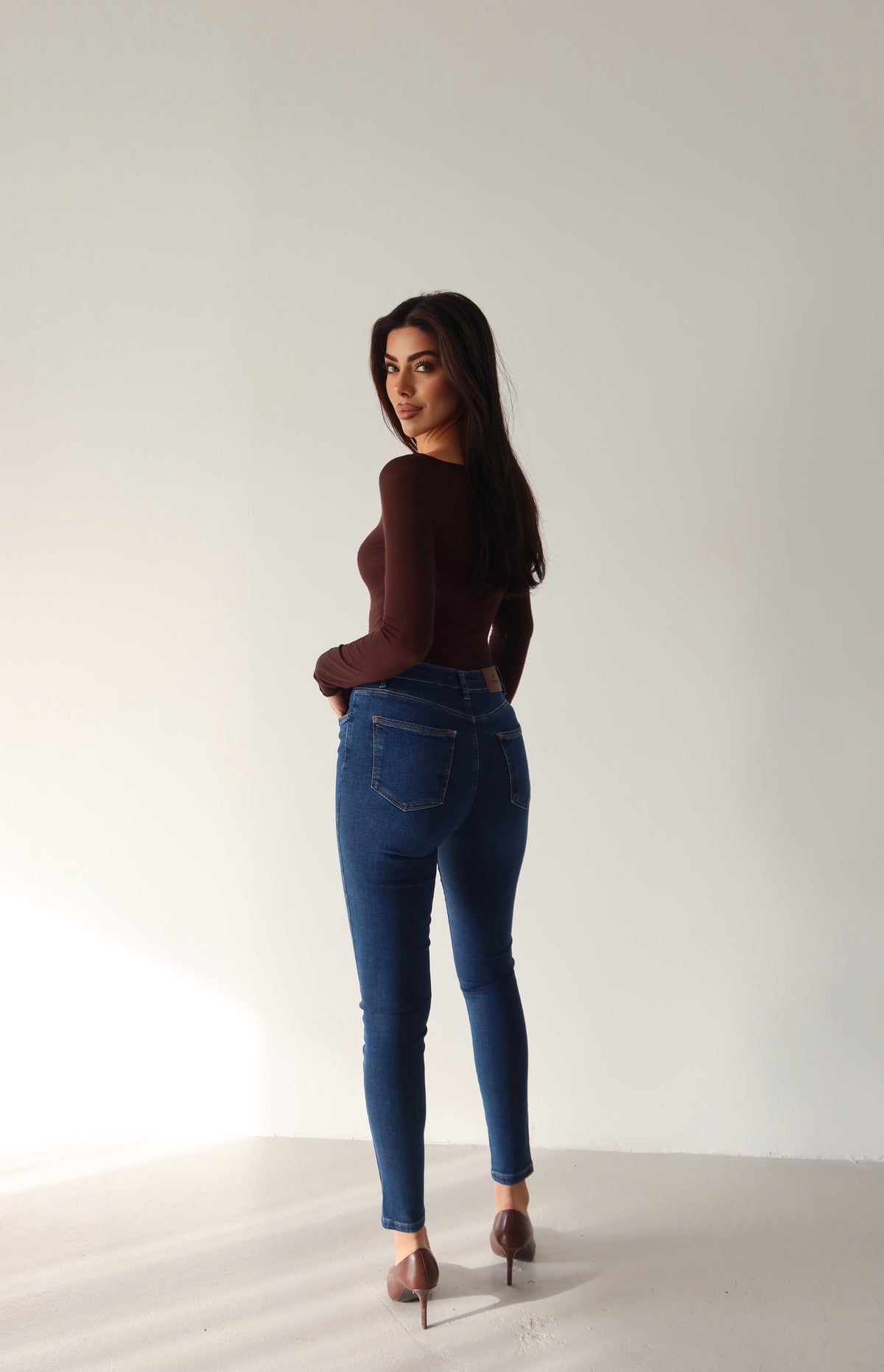 Pantalon Jean Femei Talie Înaltă Cărări Înguste Albastru Închis