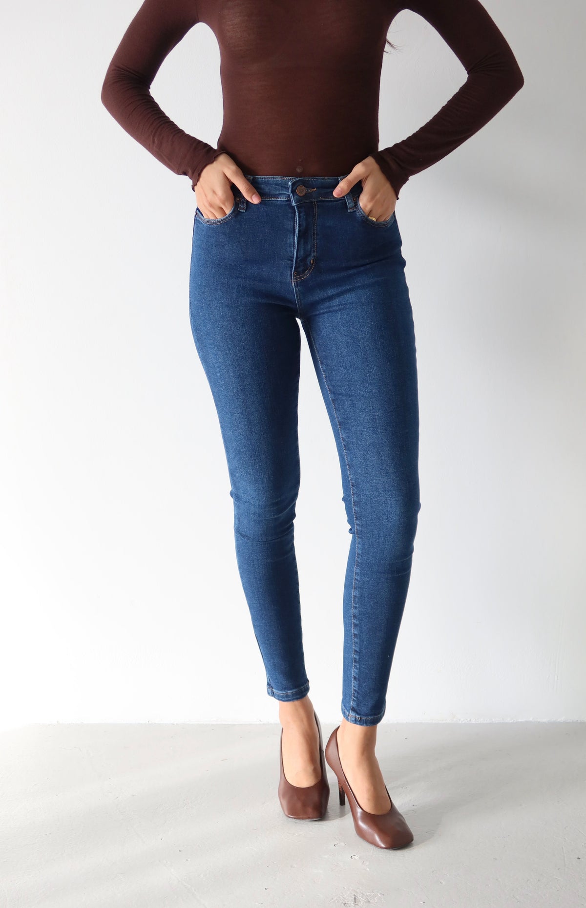 Pantalon Jean Femei Talie Înaltă Cărări Înguste Albastru Închis