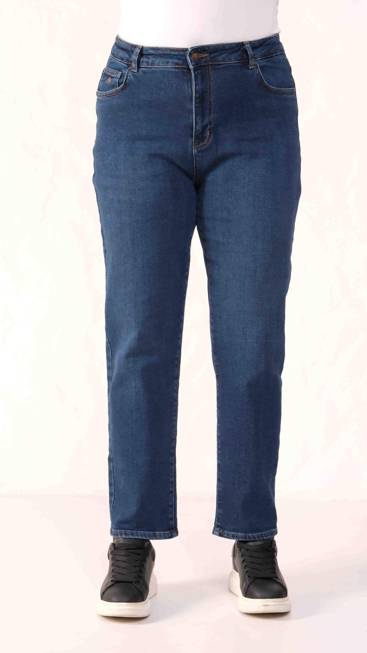 Pantaloni blugi Dark Blue cu talie înaltă, croială conică și măsură mare